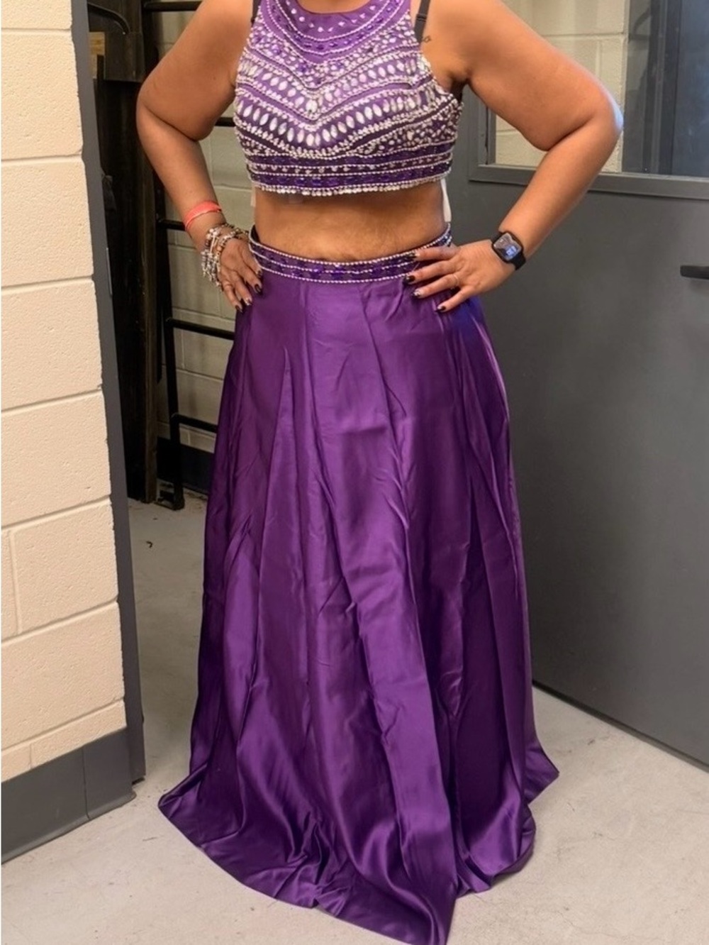Purple Beaded Two-Piece Evening Gown